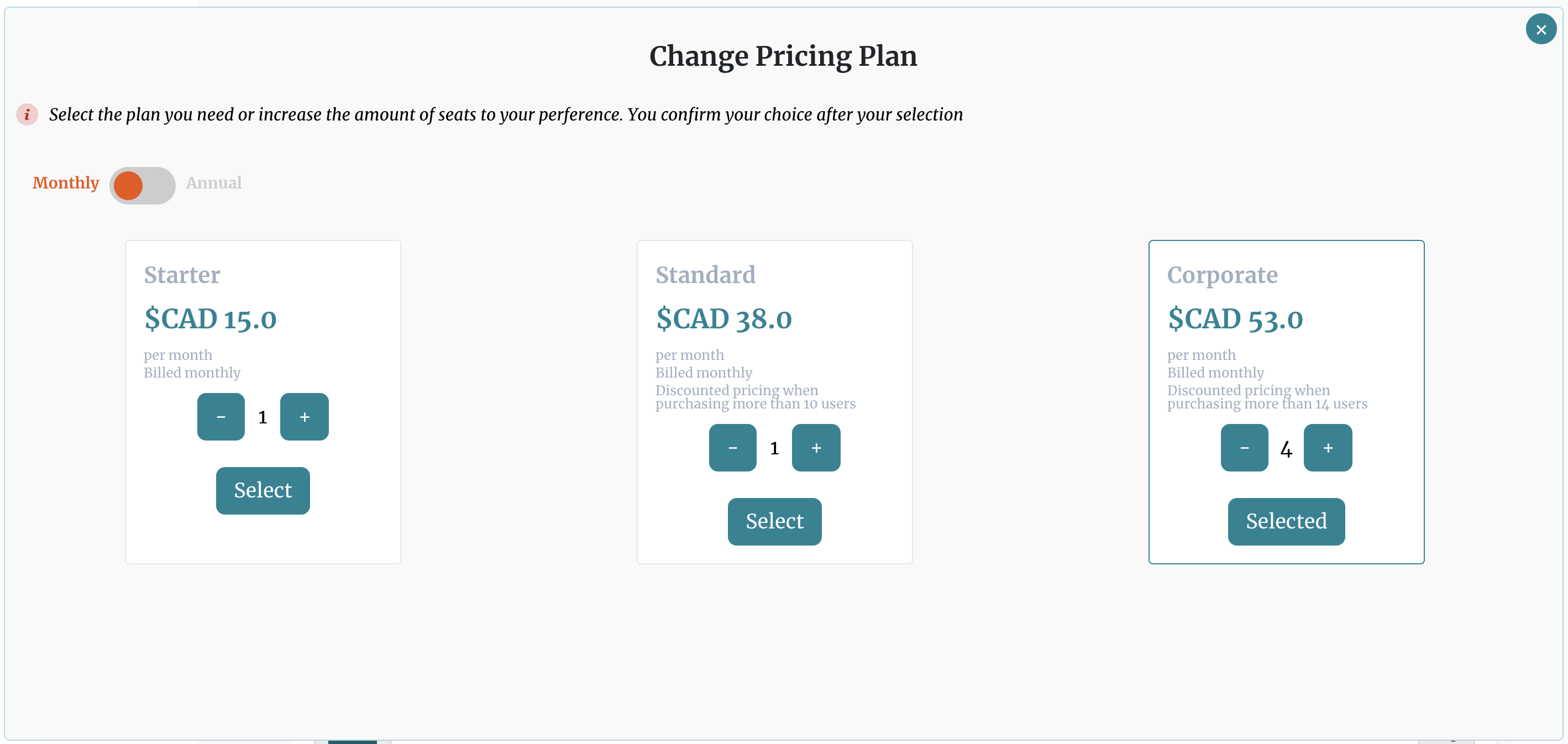 Change Pricing Plan