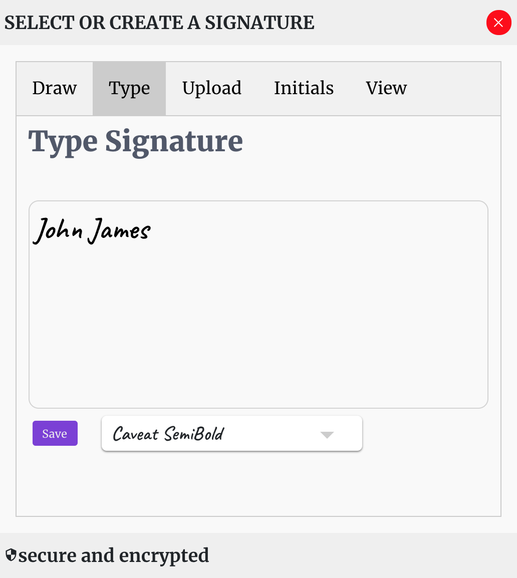 digital signature creation pannel