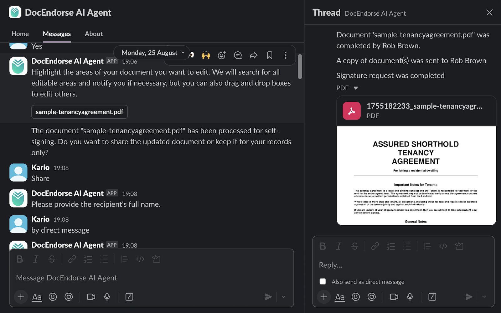 Demo screenshot of Slack app